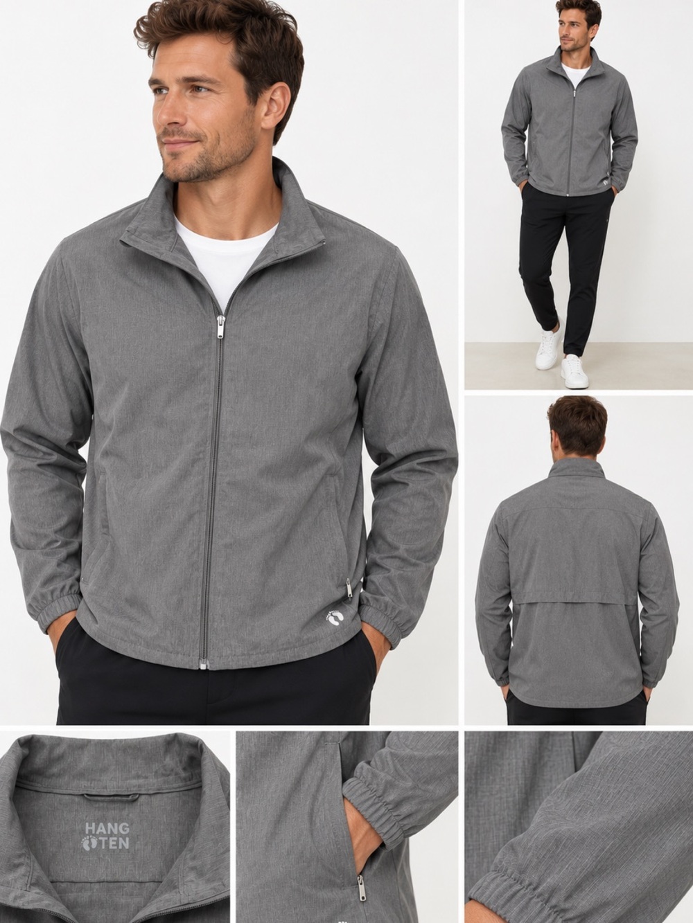 Hang Ten Men’s XXL Gray UPF 50+ Lightweight Full Zip Stretch Jacket
